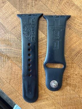 Black Custom Engraved Silicone Watch Band with Lion & Cross Artwork